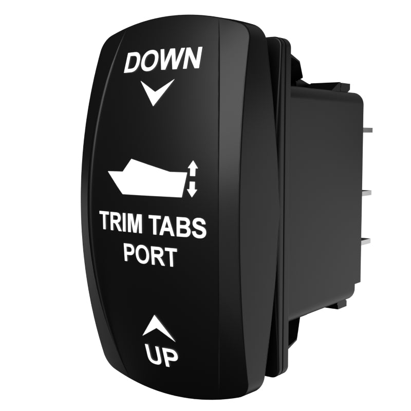 Carling Technologies TRIM TABS PORT rocker switch labeled DOWN and UP with boat icon