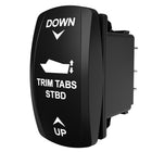 Carling Technologies black rocker switch labeled TRIM TABS STBD with UP/DOWN arrows