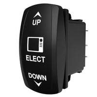 Carling Technologies black rocker switch labeled UP, ELECT, DOWN with arrow icons