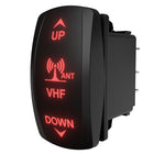 Side-angle view of VHF antenna up/down illuminated rocker switch showing rear connector pins.
