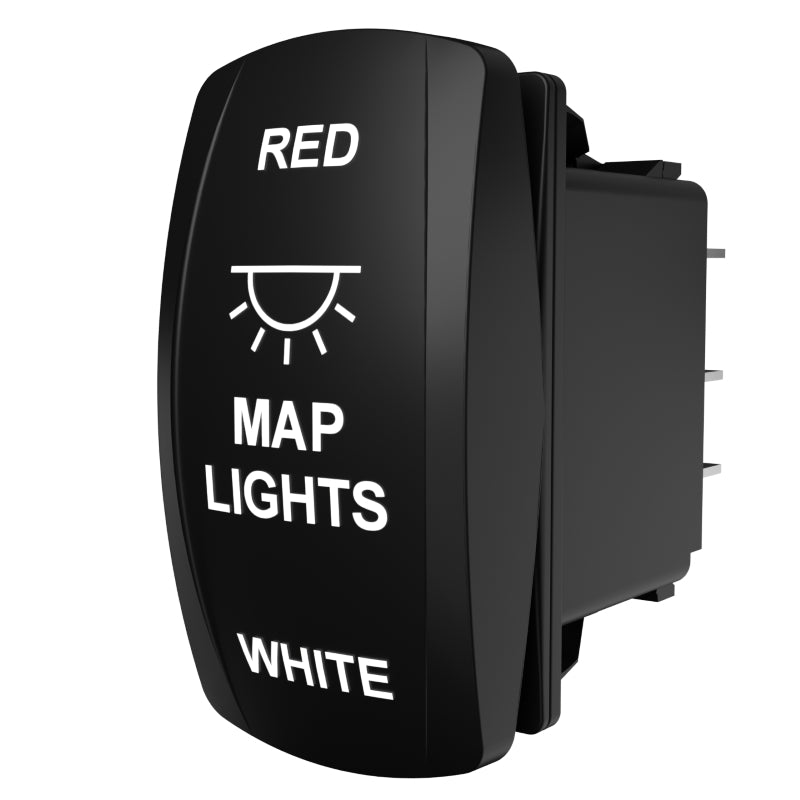 Carling Technologies MAP LIGHTS RED/WHITE black rocker switch with white light icon and labels