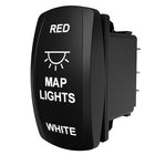 Carling Technologies MAP LIGHTS RED/WHITE black rocker switch with white light icon and labels