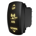 AIS antenna illuminated rocker switch, angled front view showing labeled face and rear connector pins