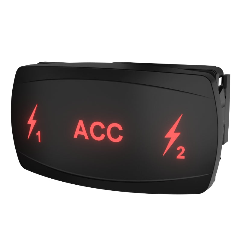 ACC 1/2 illuminated rocker switch, front angle showing red ACC legend and lightning icons 1 and 2