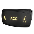 ACC 1/2 switch by Carling, angled view with backlit ACC label, lightning 1/2 icons and rear connector.