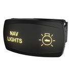 Angled front-right view of black NAV LIGHTS rocker switch with illuminated icon and visible rear connector