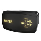 MISTER illuminated rocker switch, front-lit legend and mist icon with right-side connector visible