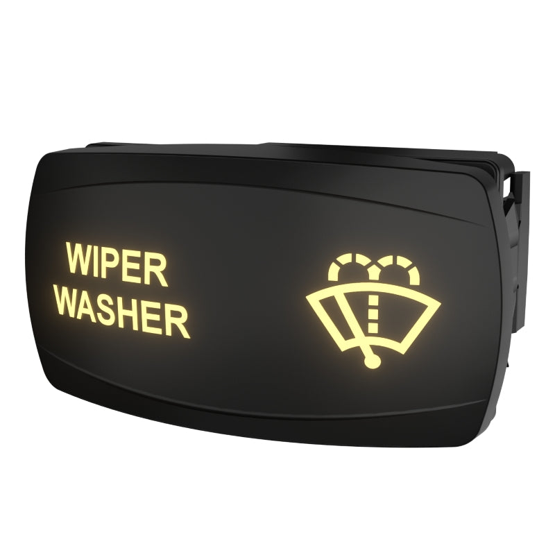 Wiper washer rocker switch, angled front-right view showing illuminated legend and rear connector housing