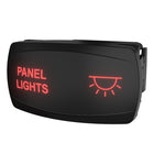 Angled view of panel rocker switch showing red backlit 'PANEL LIGHTS' label and rear connector.