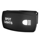 Backlit rocker switch labeled 'SPOT LIGHTS' with headlight icon, angled front-right showing mounting clip.
