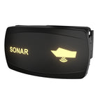 SONAR switch angled front view showing illuminated "SONAR" label, boat sonar icon and side mounting clip.