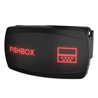 Carling FISHBOX rocker switch, angled front view showing illuminated red label and fishbox icon