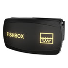 FISHBOX rocker switch with illuminated legend and icon, angled to show rear connector housing