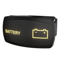 Carling Technologies illuminated BATTERY rocker switch, angled front view showing label and battery icon