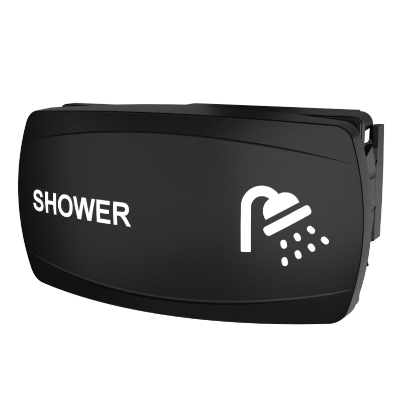 Carling Technologies black rocker switch labeled SHOWER with white shower head icon