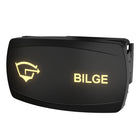 Carling bilge rocker switch, angled front-right view with illuminated "BILGE" legend and rear connector.
