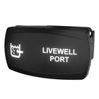 Illuminated rocker switch labeled LIVEWELL PORT, angled front view showing icon and rear connector