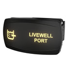 Front-angled view of Livewell Port switch with illuminated 'LIVEWELL PORT' legend and side connector visible.