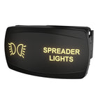 Front-right view of illuminated rocker switch showing 'SPREADER LIGHTS' legend, light icon and side connector