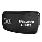 Carling Technologies black rocker switch labeled 'SPREADER LIGHTS' with white light icon