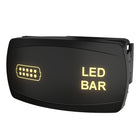Carling Technologies LED BAR switch, angled front showing illuminated LED BAR legend and rear mounting clip.