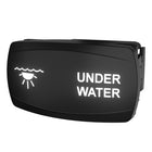 Angled illuminated black rocker switch labeled UNDER WATER, sun/wave icon, right-side mounting clip