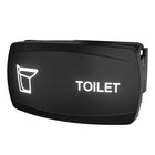Angled side view of black illuminated TOILET rocker switch panel with rear mounting clip and backlit toilet icon