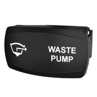 Carling Technologies black rocker switch labeled "WASTE PUMP" with pump/discharge icon