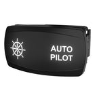 Angled front view of autopilot rocker switch with illuminated AUTO PILOT label, wheel icon, and mounting clip.
