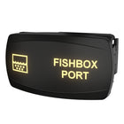 Fishbox Port rocker switch, angled front-right view showing illuminated icon/text and side mounting clip