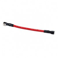A red and black marine battery cable with metal terminal connectors on both ends, shown on a plain white background.