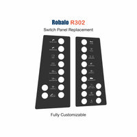 Front view of Robalo R302 dash panels showing labeled switch cutouts and white icon labels