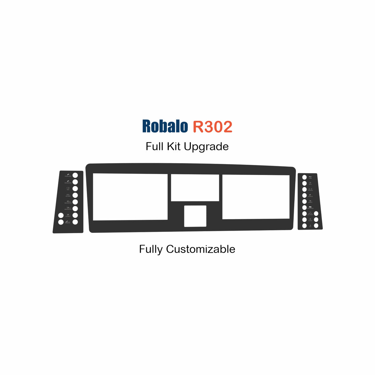 Robalo R302 dash and switch panel set, black three-screen dash with left/right switch banks