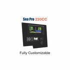 SeaPro 220CC dash panel, angled front view showing mounted Garmin display, Fusion head unit and ignition.