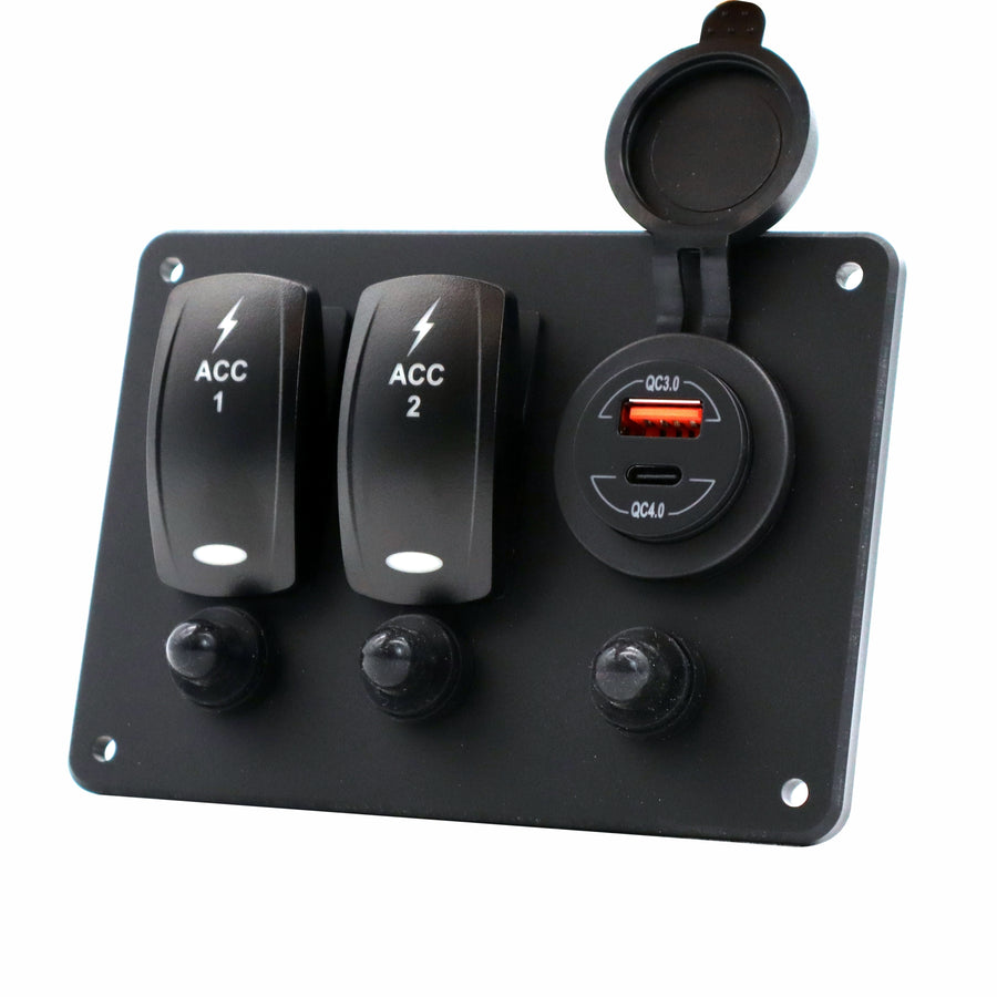 2 Switch Blacklit Ready Contura V Panel w/ Breakers & USB