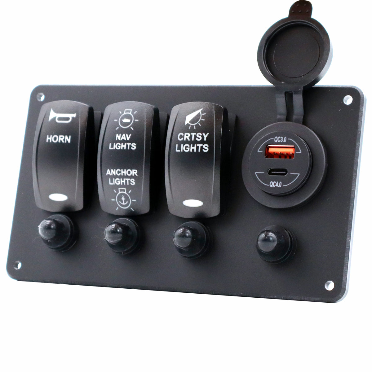 3 Switch Blacklit Ready Contura V Panel w/ Breakers & USB