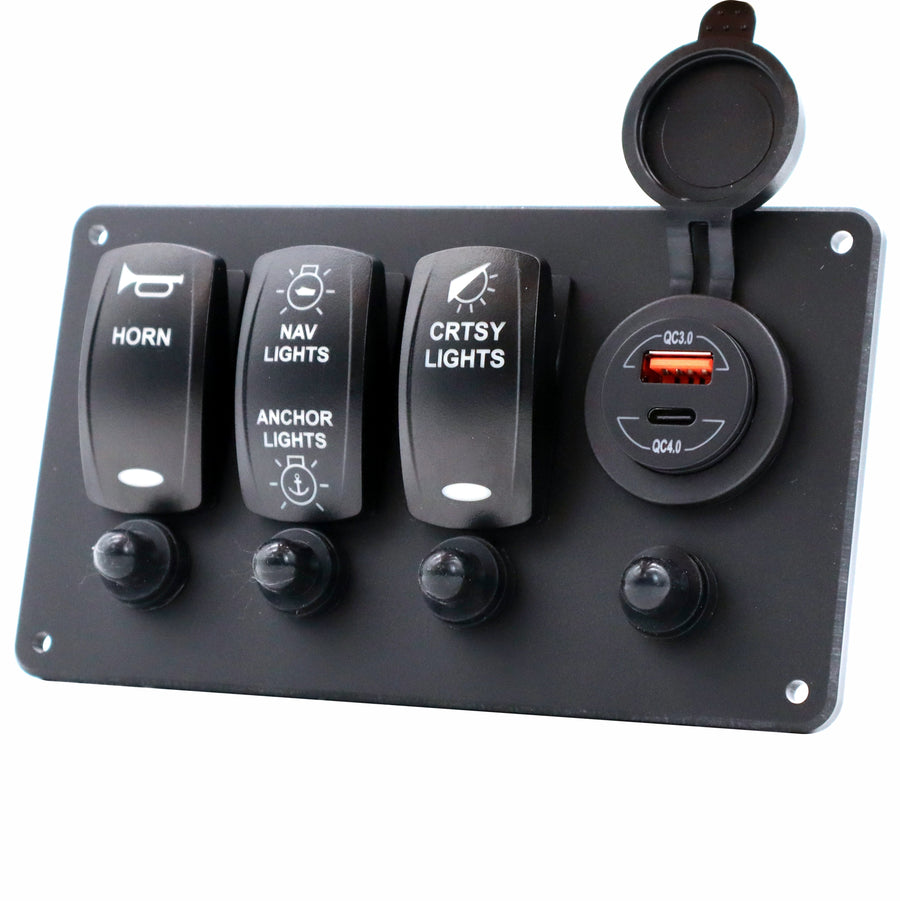 3 Switch Blacklit Ready Contura V Panel w/ Breakers & USB