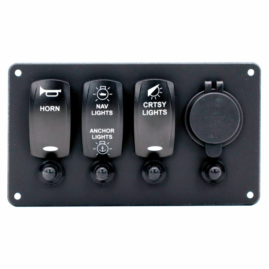 3 Switch Blacklit Ready Contura V Panel w/ Breakers & USB