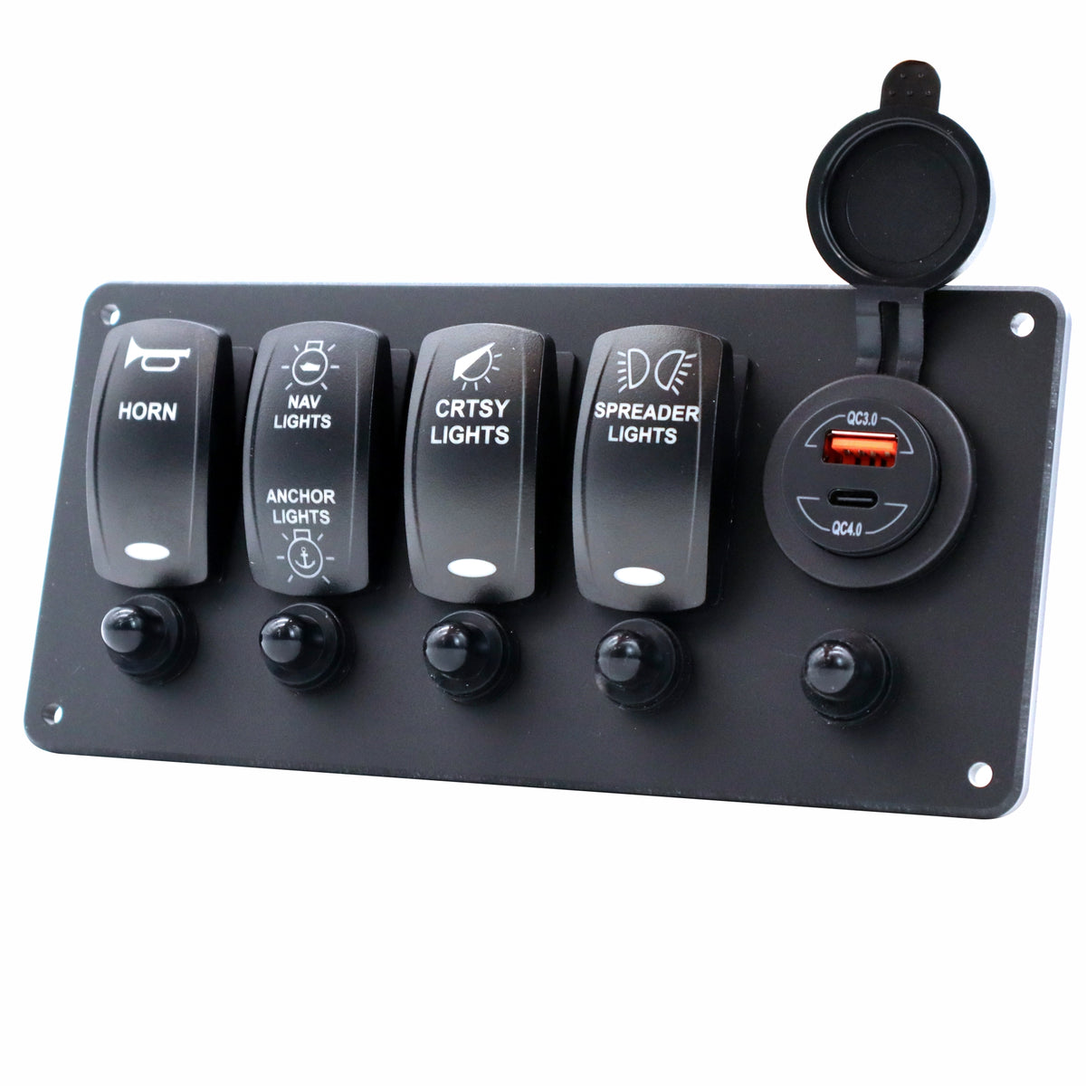 4 Switch Blacklit Ready Contura V Panel w/ Breakers & USB