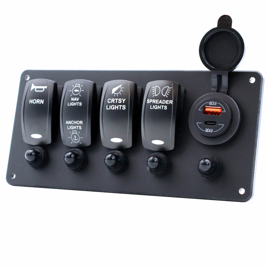 4 Switch Blacklit Ready Contura V Panel w/ Breakers & USB