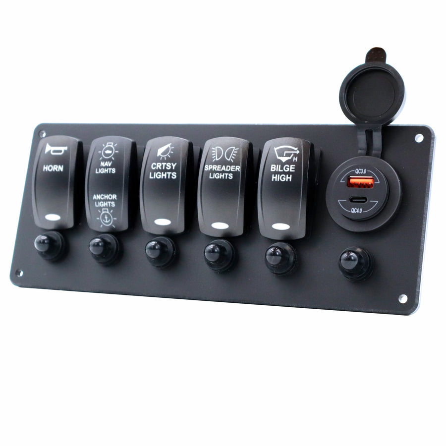 5 Switch Blacklit Ready Contura V Panel w/ Breakers & USB