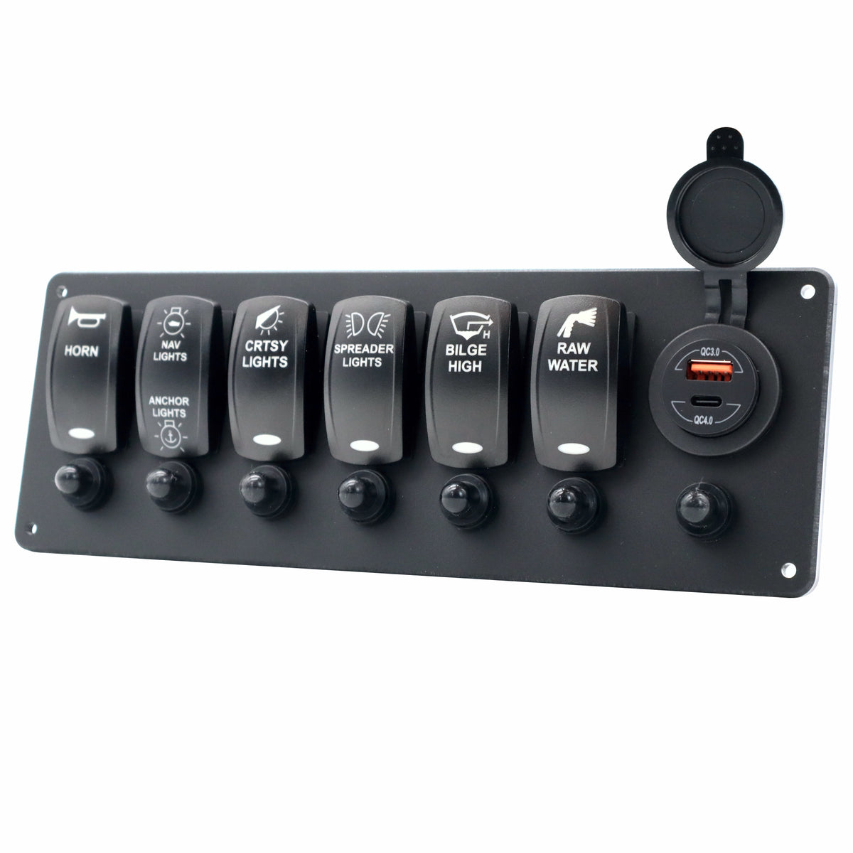 6 Switch Blacklit Ready Contura V Panel w/ Breakers & USB