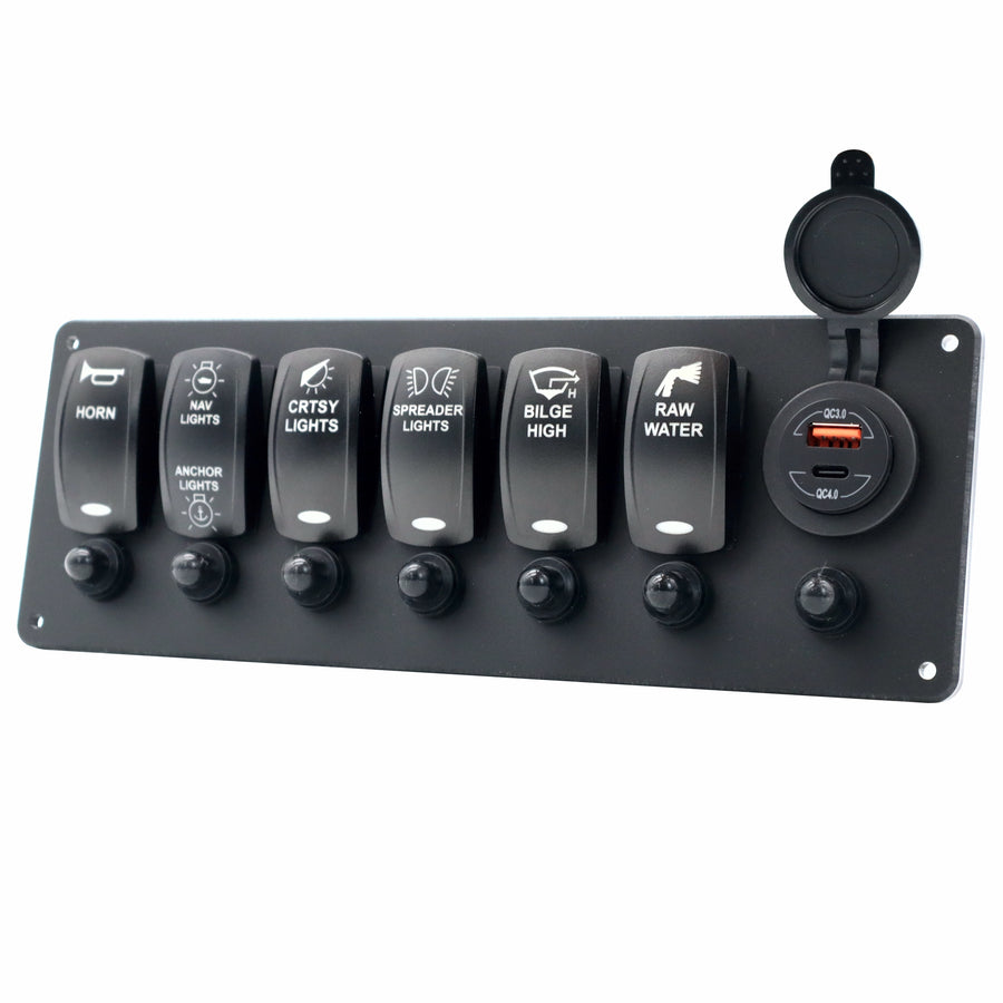 6 Switch Blacklit Ready Contura V Panel w/ Breakers & USB