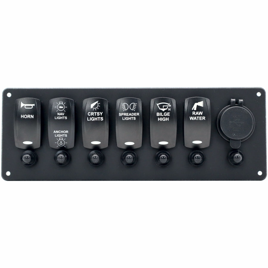 6 Switch Blacklit Ready Contura V Panel w/ Breakers & USB