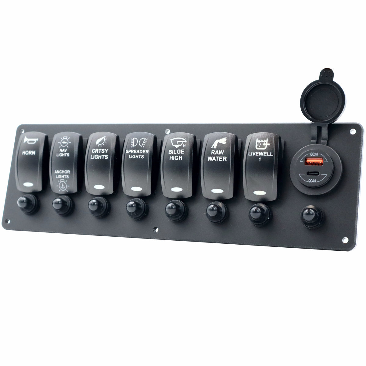 7 Switch Blacklit Ready Contura V Panel w/ Breakers & USB