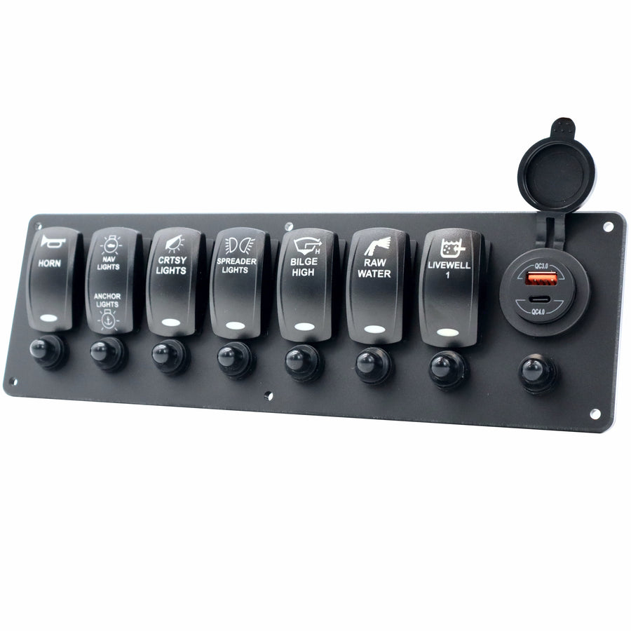 7 Switch Blacklit Ready Contura V Panel w/ Breakers & USB