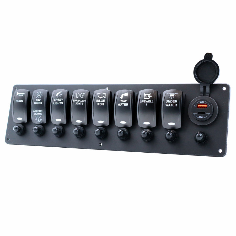 8 Switch Blacklit Ready Contura V Panel w/ Breakers & USB