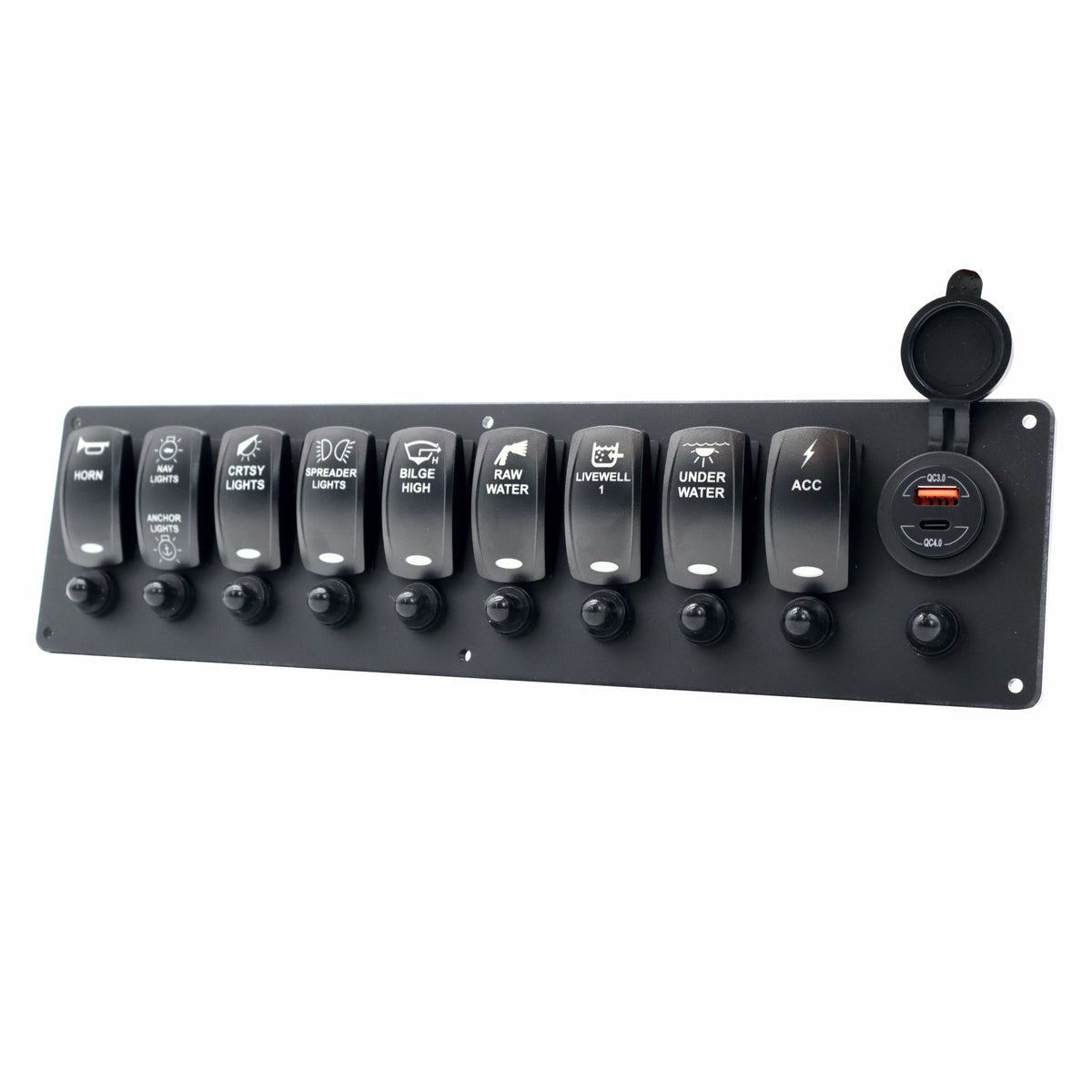 9 Switch Blacklit Ready Contura V Panel w/ Breakers & USB