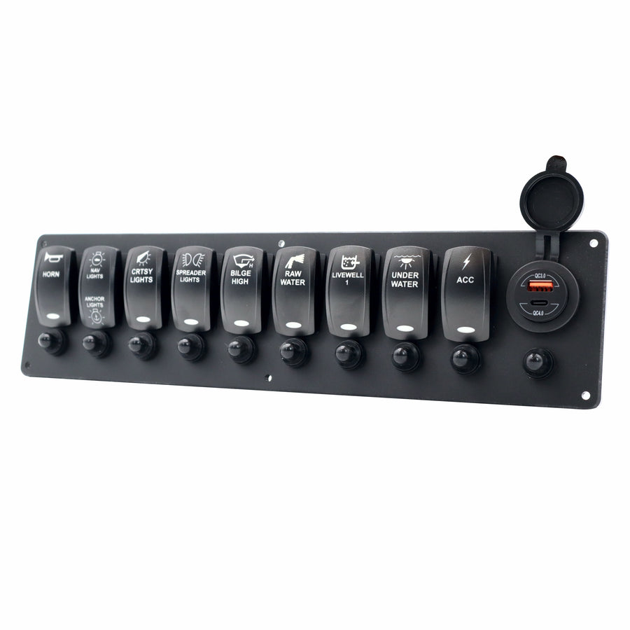 9 Switch Blacklit Ready Contura V Panel w/ Breakers & USB
