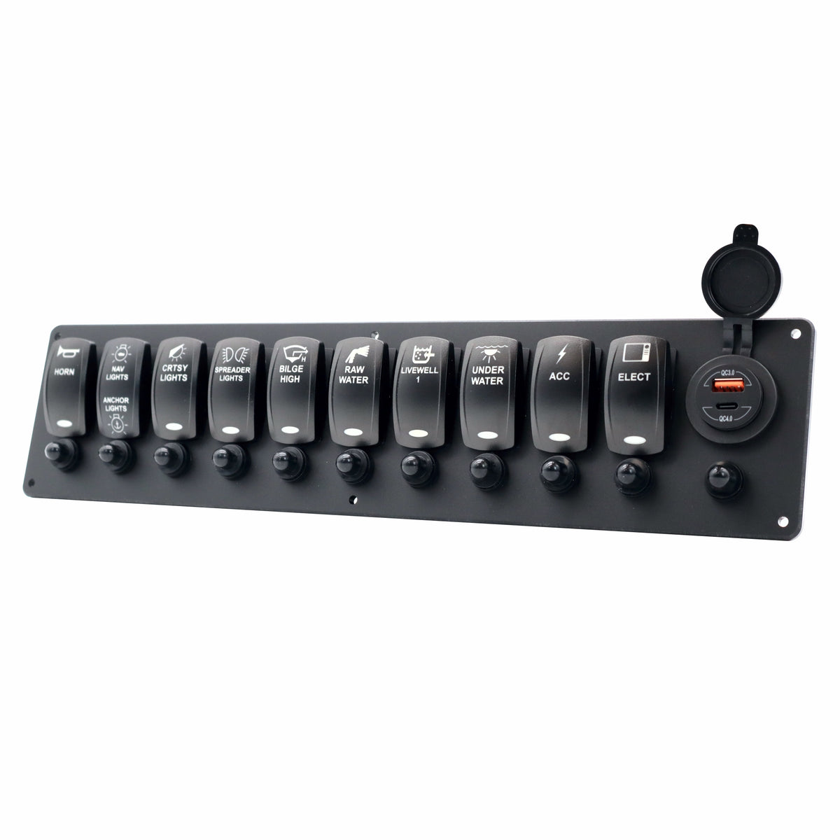 10 Switch Blacklit Ready Contura V Panel w/ Breakers & USB